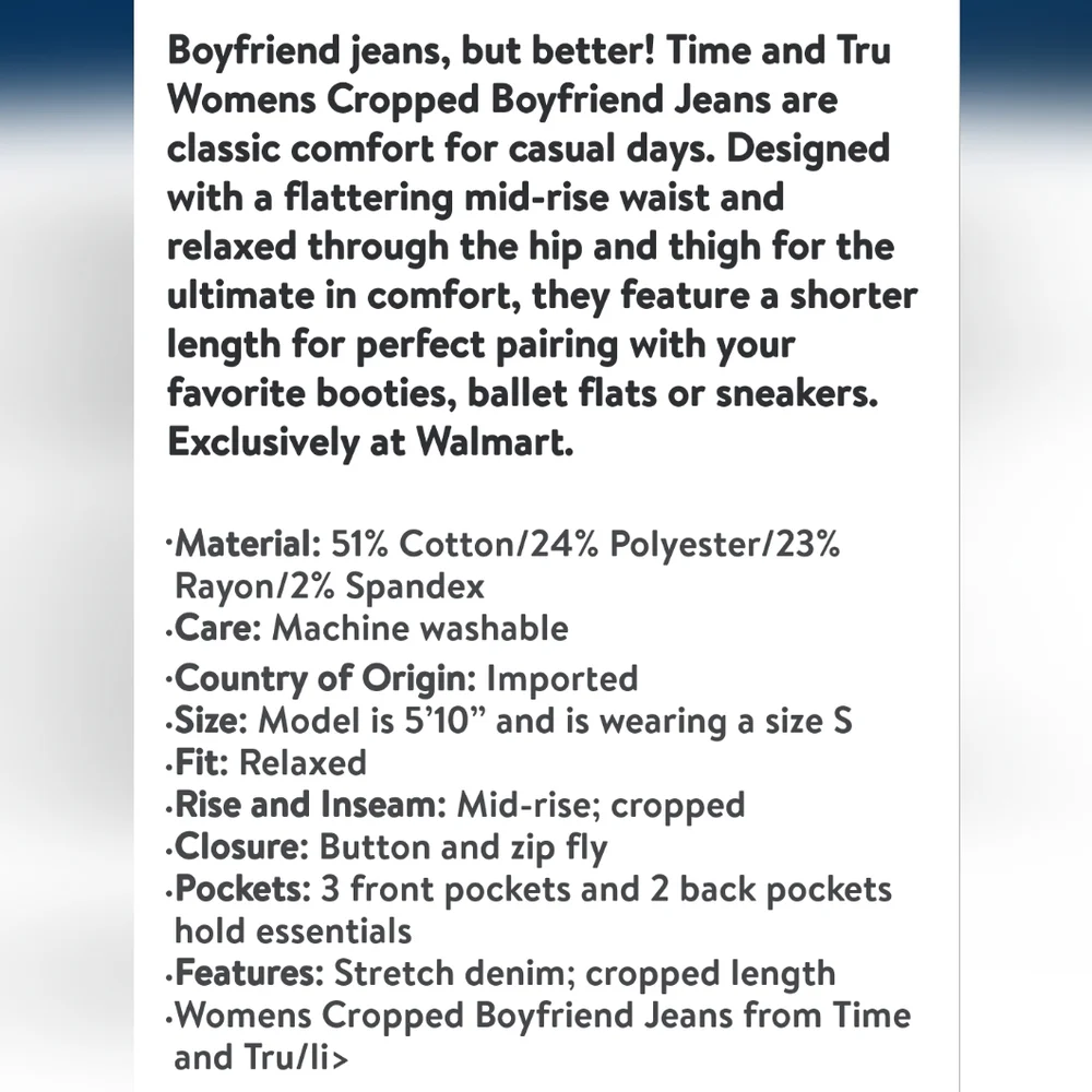TIME & TRU Cropped Denim Light Wash Boyfriend Jeans NWOT